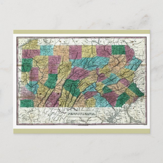 Old 1829 Pennsylvania Map Postcard (Front)