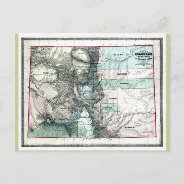 Old 1862 Colorado Map Postcard (Front)