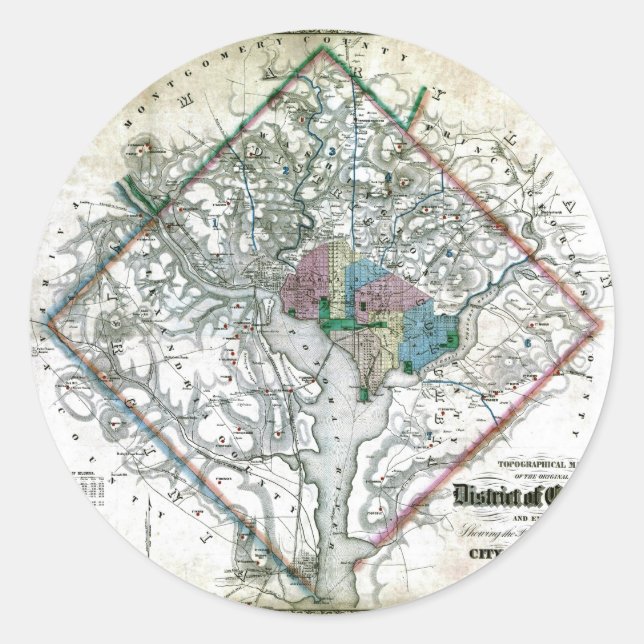 Old 1862 Washington District of Columbia Map Classic Round Sticker (Front)