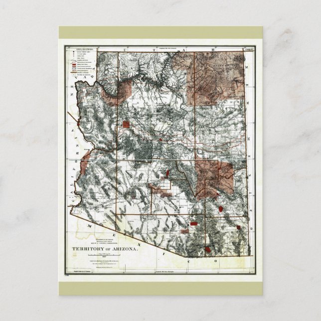 Old 1887 Territory of Arizona Map Postcard (Front)