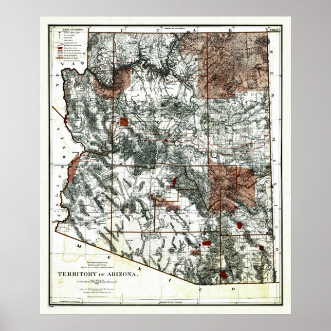 Old 1887 Territory of Arizona Map Poster (Front)