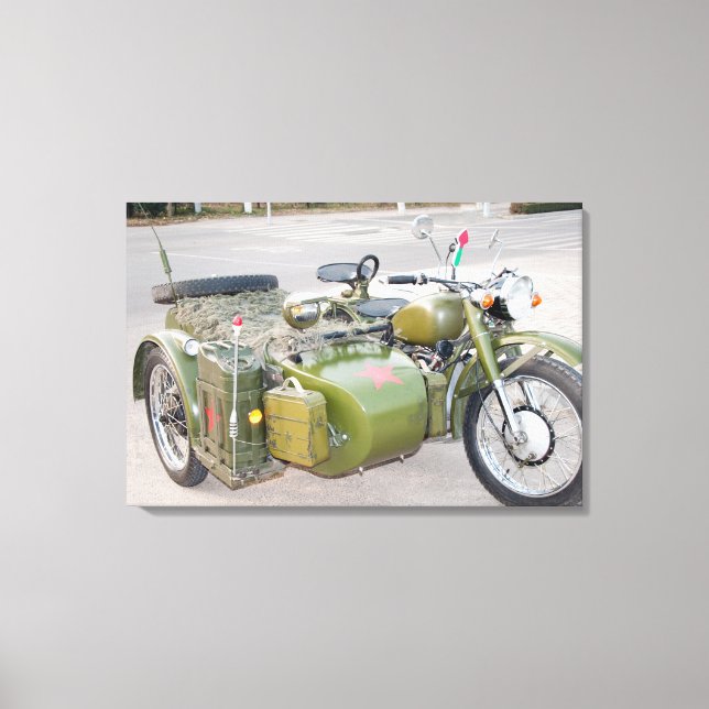 Old 750B-2 army motorcycle with a sidecar Canvas Print (Front)