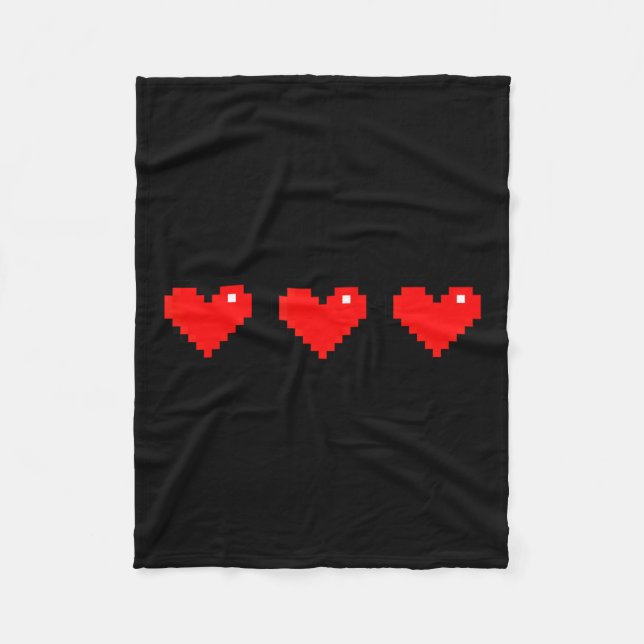 Old 8 Bit Heart Arcade Retro Xel Gamer Valentine's Fleece Blanket (Front)