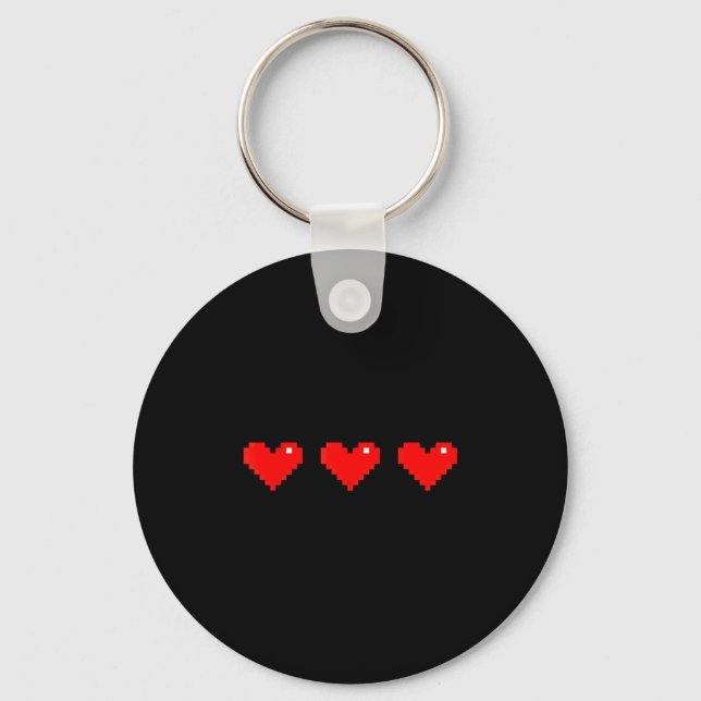 Old 8 Bit Heart Arcade Retro Xel Gamer Valentine's Keychain (Front)