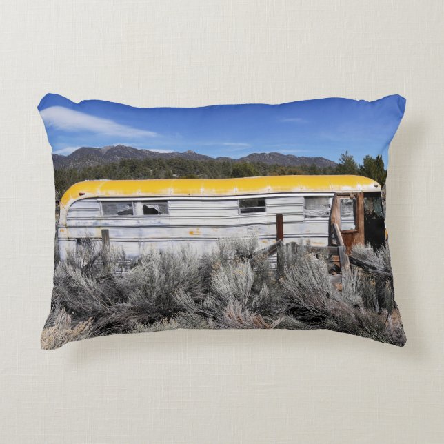 Old Abandoned School Bus Accent Pillow (Front)