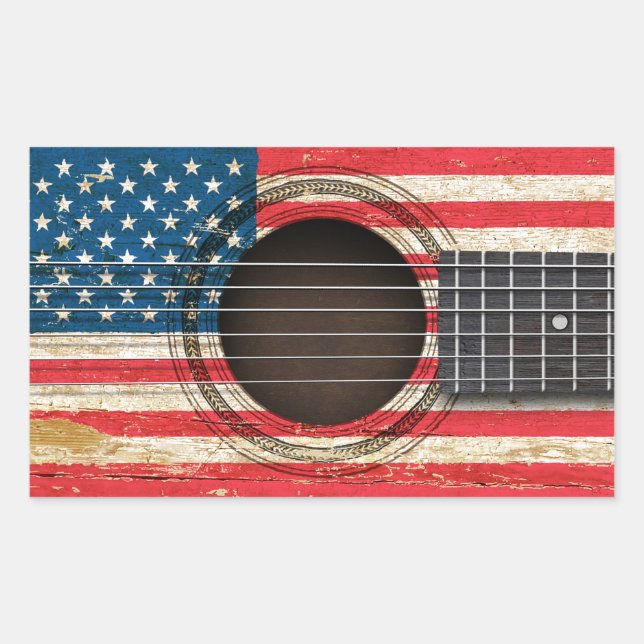 Old Acoustic Guitar with American Flag Sticker (Front)
