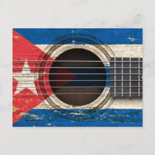 Old Acoustic Guitar with Cuban Flag Postcard