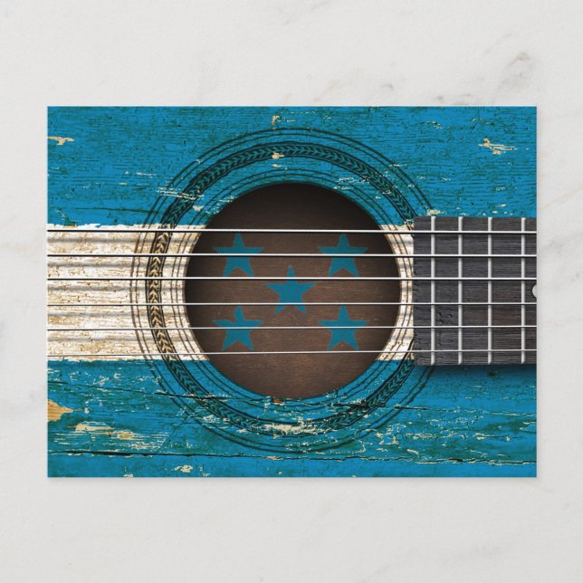 Old Acoustic Guitar with Honduras Flag Postcard (Front)