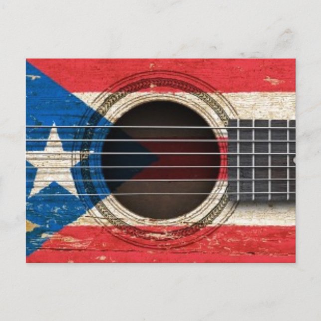 Old Acoustic Guitar with Puerto Rico Flag Postcard (Front)