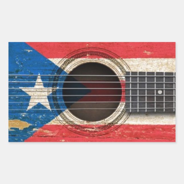 Old Acoustic Guitar with Puerto Rico Flag Sticker (Front)