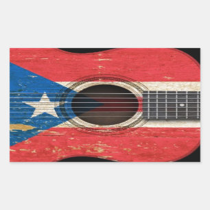 Old Acoustic Guitar with Puerto Rico Flag Sticker