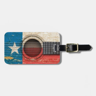 Old Acoustic Guitar with Texas Flag Luggage Tag
