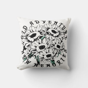 Old Adventure New Memories Vintage Floral Summer Throw Pillow