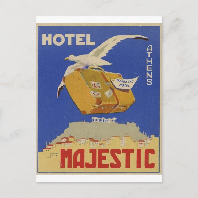 Old Advert Athens Greece Hotel Majestic Postcard (Front)