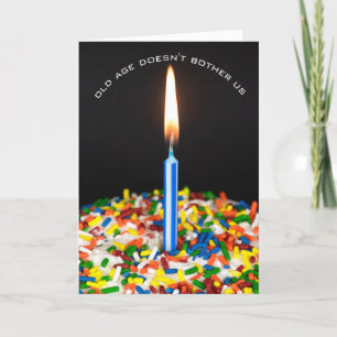 old age birthday cake with candle card