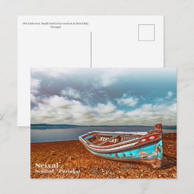 Old Aiola. Portuguese traditional boat in a beach Postcard (Front/Back)
