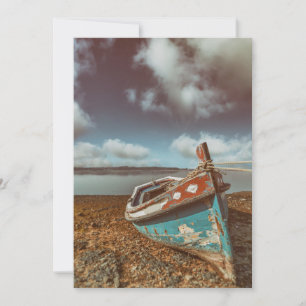 Old Aiola. Portuguese traditional boat in a beach Thank You Card