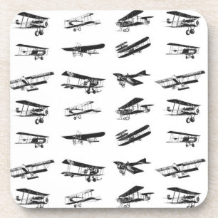 Old airplanes in black and white, vintage aircraft coaster