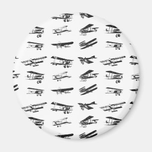 Old airplanes in black and white, vintage aircraft magnet