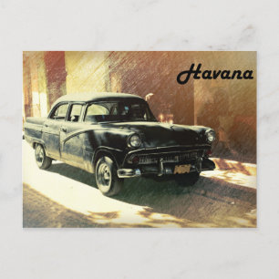 Old American car on the street in Havana postcard