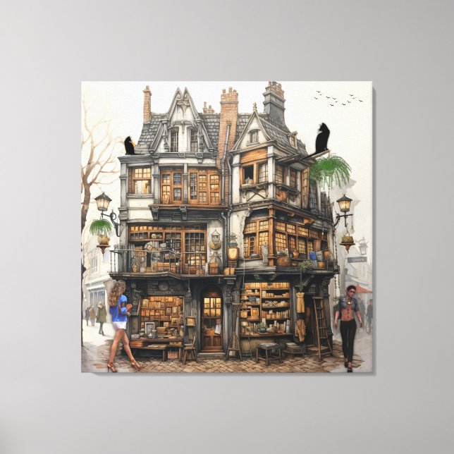 Old Amsterdam Bookshop Art Canvas Print (Front)