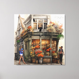 Old Amsterdam Flower shop Art Canvas Print
