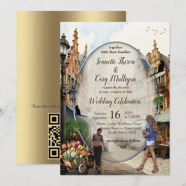 Old Amsterdam Market Anton Pieck style Art Invitation (Front/Back)