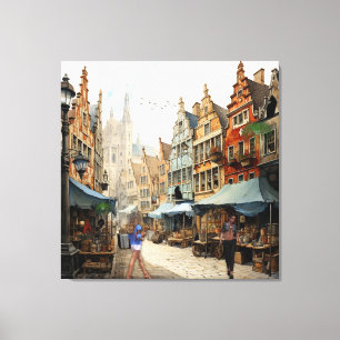 Old Amsterdam Market Art Canvas Print