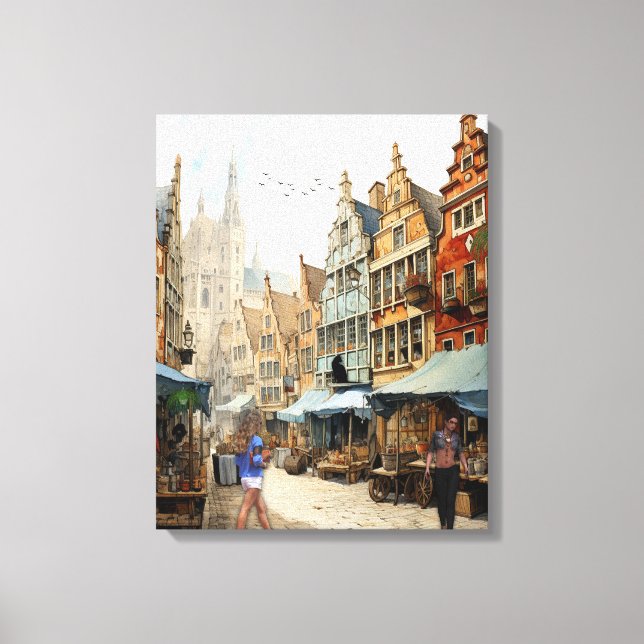 Old Amsterdam Market Art Canvas Print (Front)