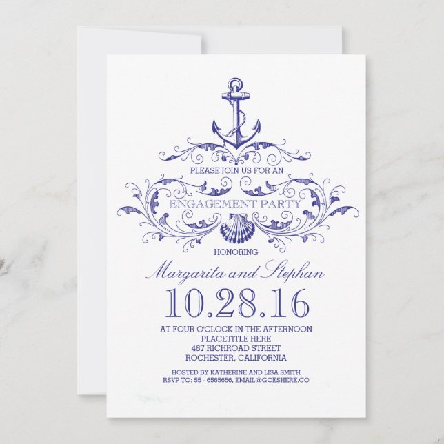 old anchor nautical engagement party invite (Front)