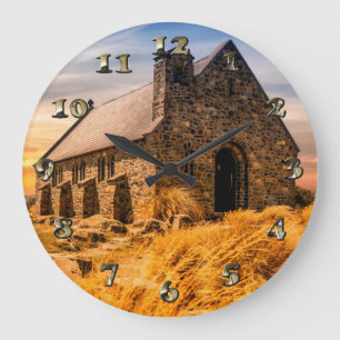 Old Ancient Church on the Plains Large Clock