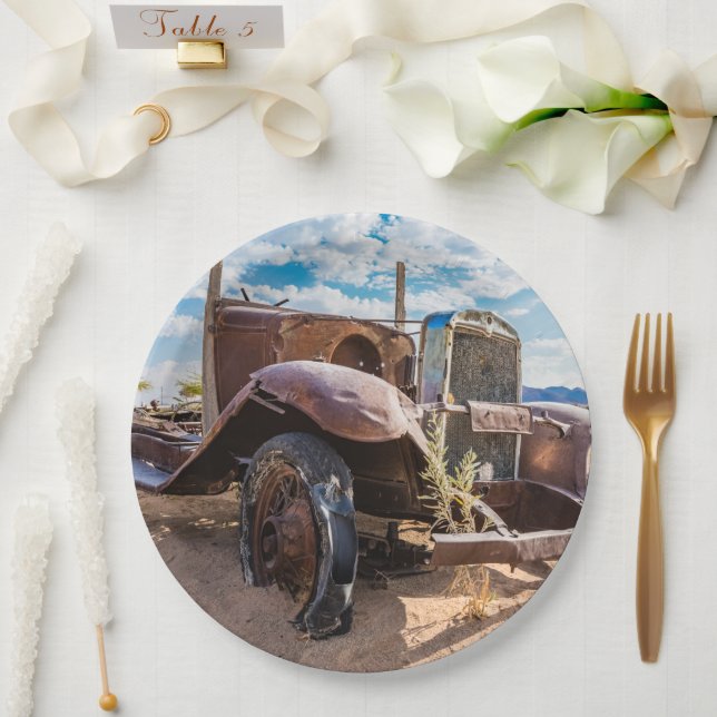 Old and abandoned car #3 in Solitaire, Namibia Paper Plate (Wedding)