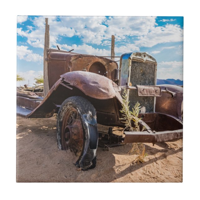 Old and abandoned car #3 in Solitaire, Namibia Tile (Front)
