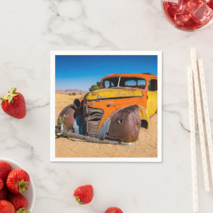 Old and abandoned car in Solitaire, Namibia Napkin