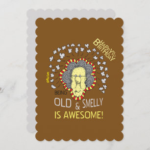 Old and Smelly lady - brown cartoon Birthday Card