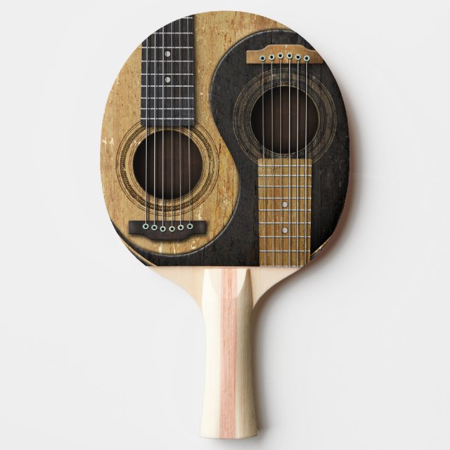 Old and Worn Acoustic Guitars Yin Yang Ping Pong Paddle (Front)