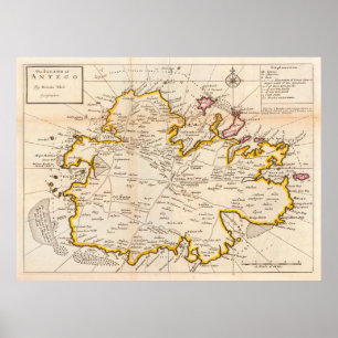 Old Antigua Map (1736) Vintage Waladli Island Atla Poster