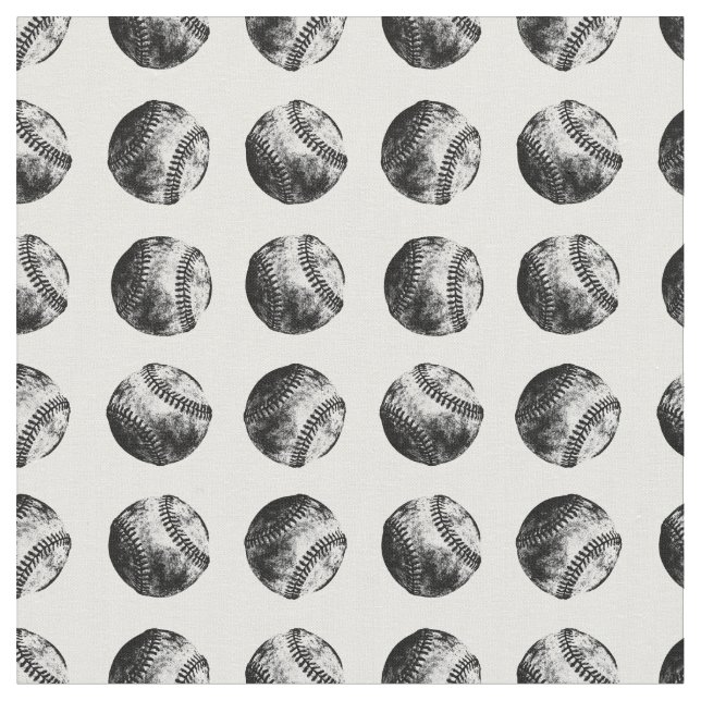 Old Antique Baseballs Pattern Vintage Baseball Art Fabric (Close Up)