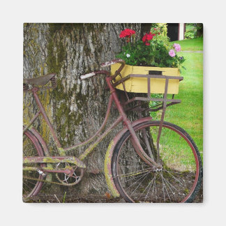 Old Antique Bicycle with Flower Basket Magnet