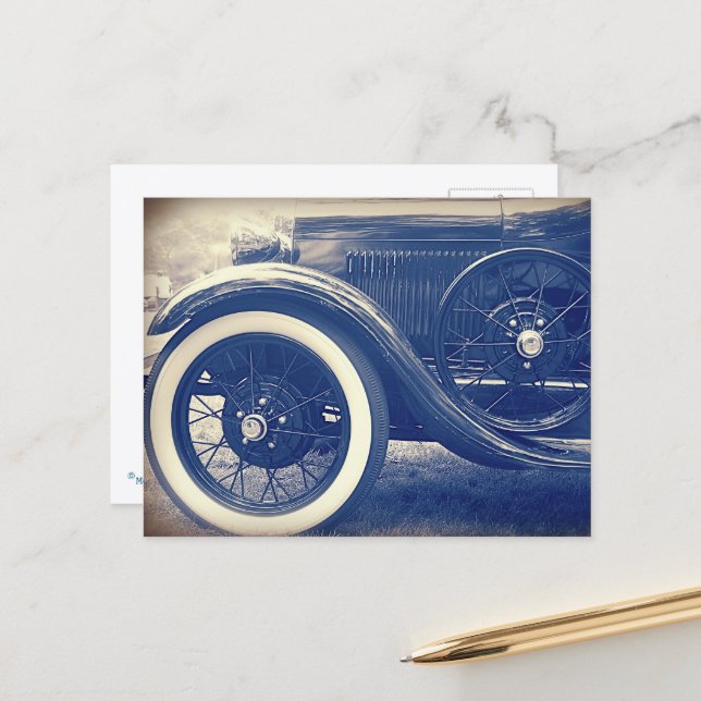 Old Antique Car Automobile Blue Postcard (Front/Back In Situ)