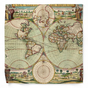 Old Antique General World Map Bandana