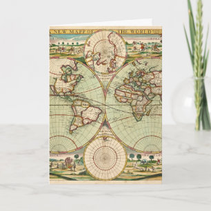 Old Antique General World Map Folded Greeting Card