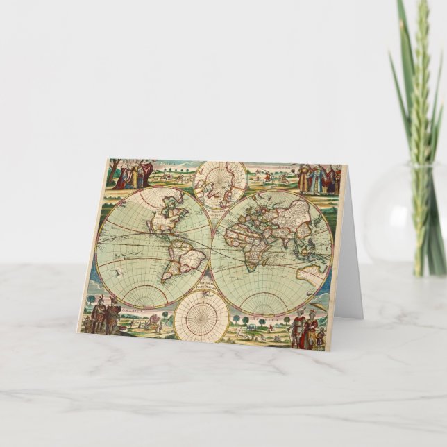 Old Antique General World Map Folded Greeting Card (Front)