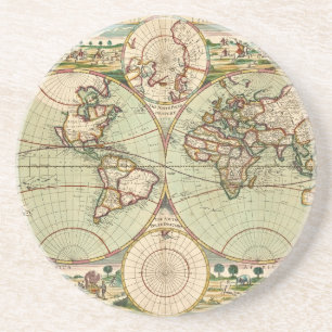 Old Antique General World Map Sandstone Coaster