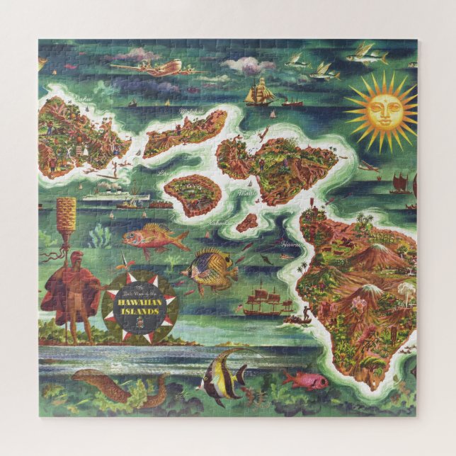 Old Antique Hawaiian Islands Map Historical Jigsaw Puzzle (Horizontal)