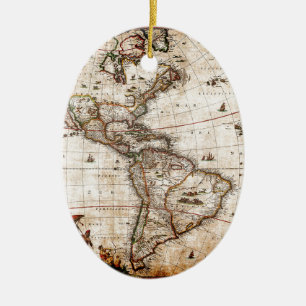 Old Antique North & South America Map Ceramic Ornament