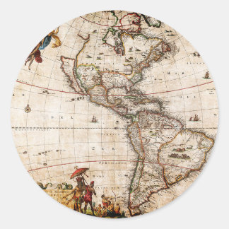 Old Antique North & South America Map Classic Round Sticker