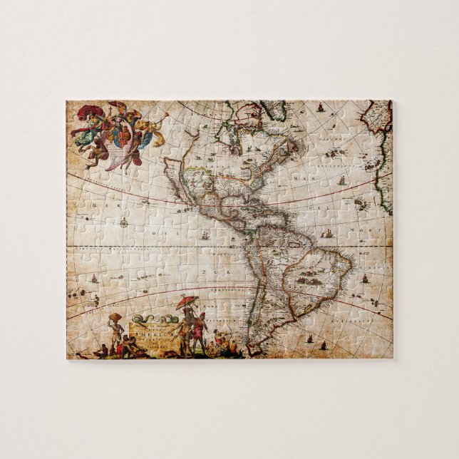 Old Antique North & South America Map Jigsaw Puzzle (Horizontal)