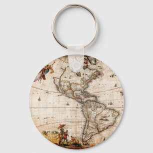 Old Antique North & South America Map Keychain
