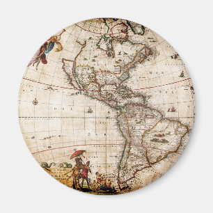 Old Antique North & South America Map Magnet